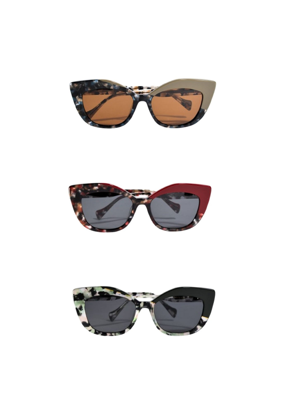 gafas de sol verde rojo y beige en material nacar de la marca noco en cotton grey