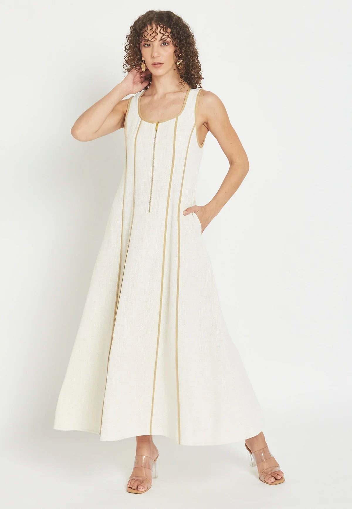 Vestido largo blanco fluido mujer frontal