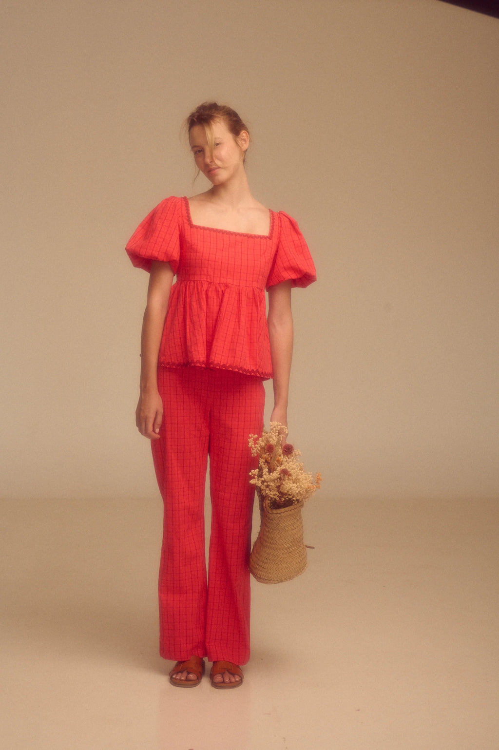 Blusa Natalia Maggie Sweet escote cuadrado peplum manga globo Cotton Grey Asturias