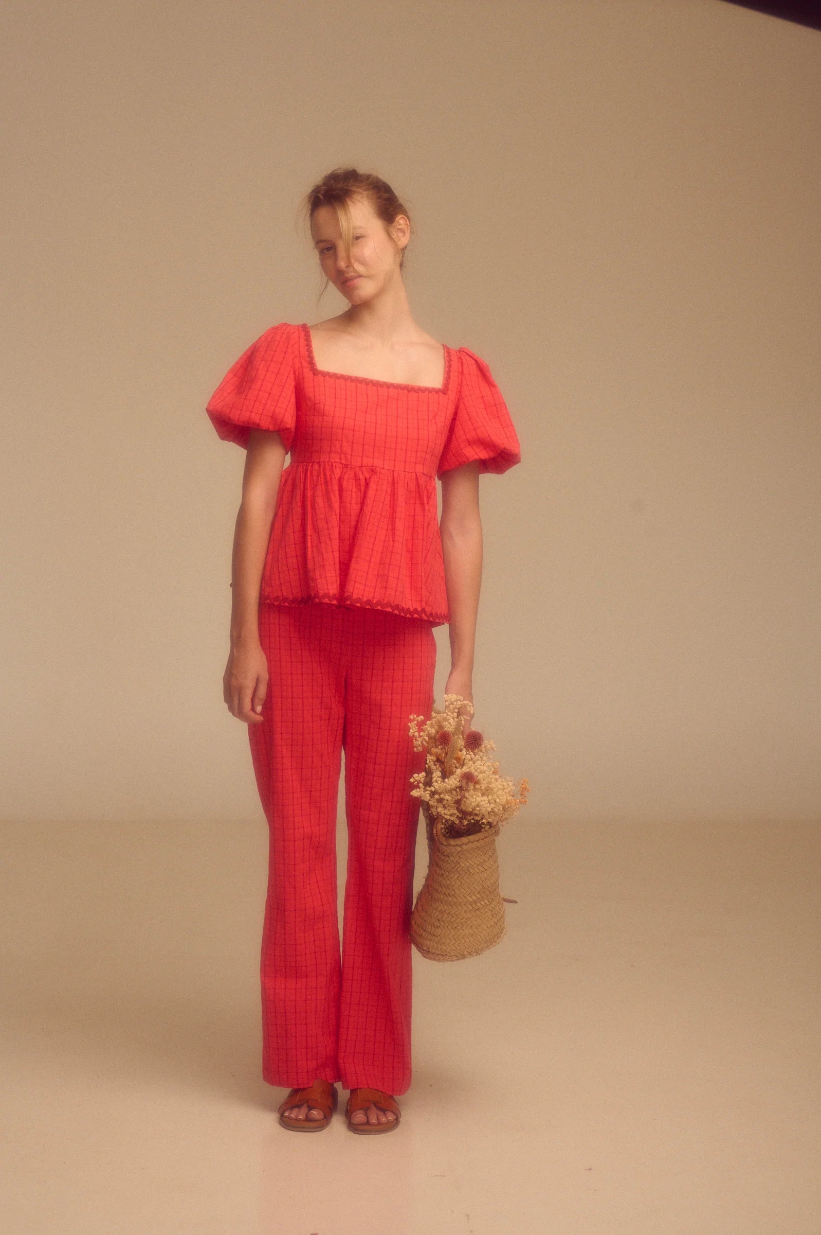 Blusa Natalia Maggie Sweet escote cuadrado peplum manga globo Cotton Grey Asturias