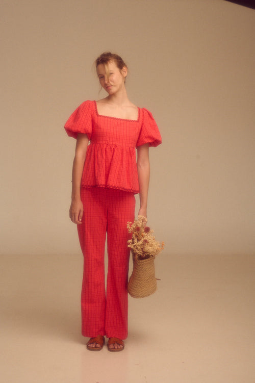 Blusa Natalia Maggie Sweet escote cuadrado peplum manga globo Cotton Grey Asturias