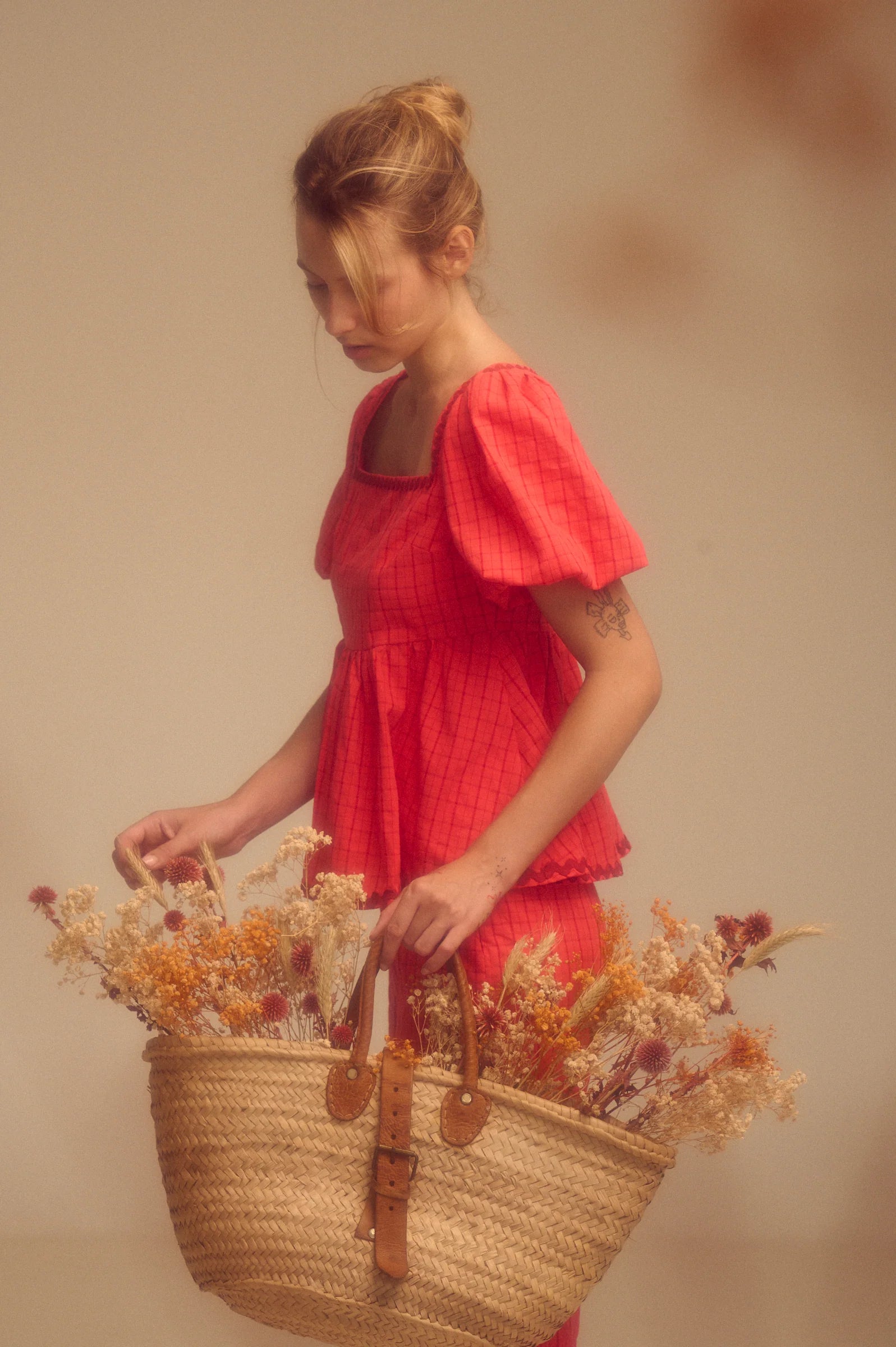     Blusa Natalia Maggie Sweet escote cuadrado manga globo peplum mujer Cotton Grey Asturias