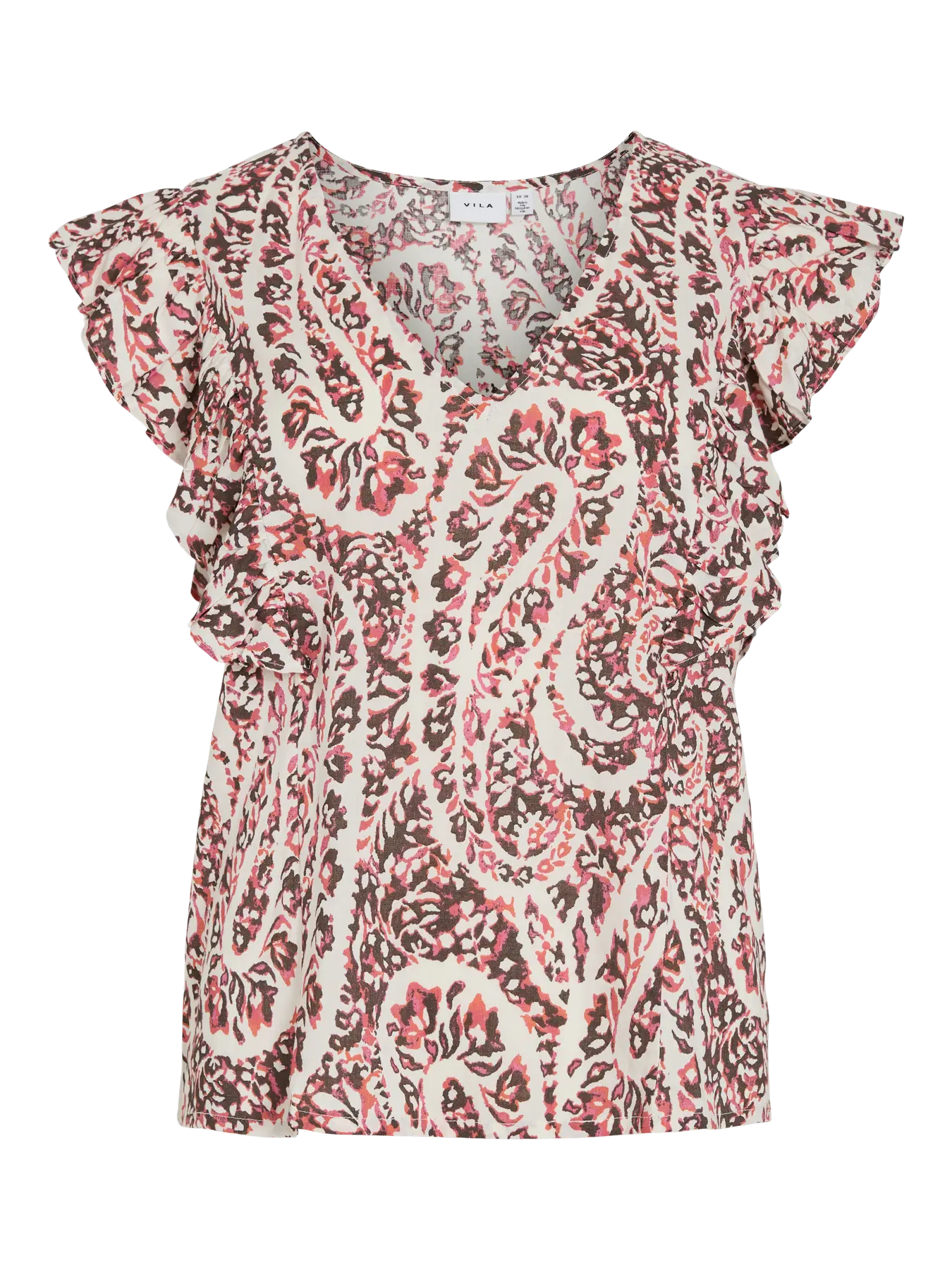 Blusa estampada paisley mujer rosa de volante en la manga Vila 