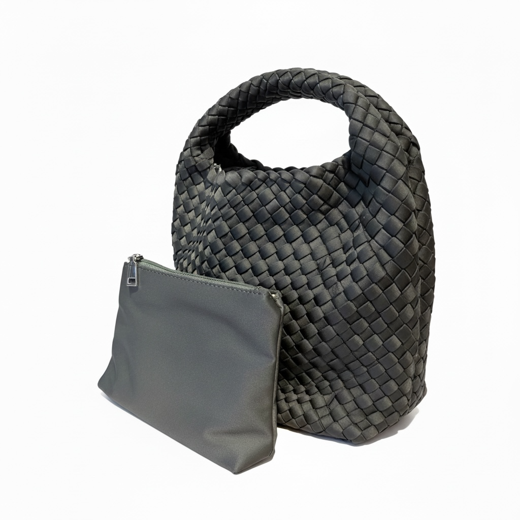 bolso origami mini verde kaki tejido neopreno trenzado mujer