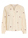 camisa beige mujer, rayas finas mujer
camisa con bordado floral,  romántica manga larga, detalle cuello ma y escote pico Vila en cotton grey