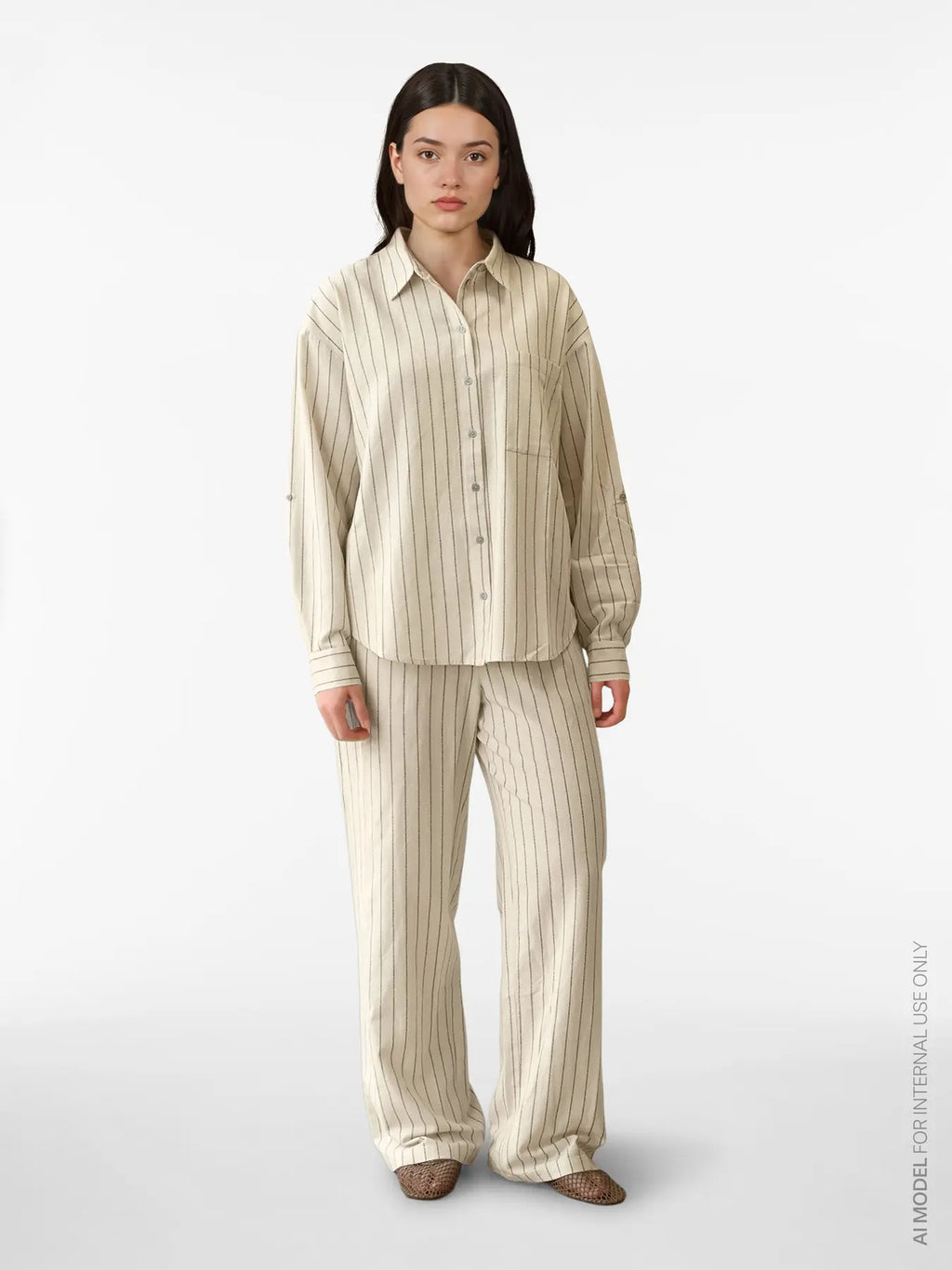 Conjunto camisa y pantalon fluidos rayas Vila en cotton grey 
