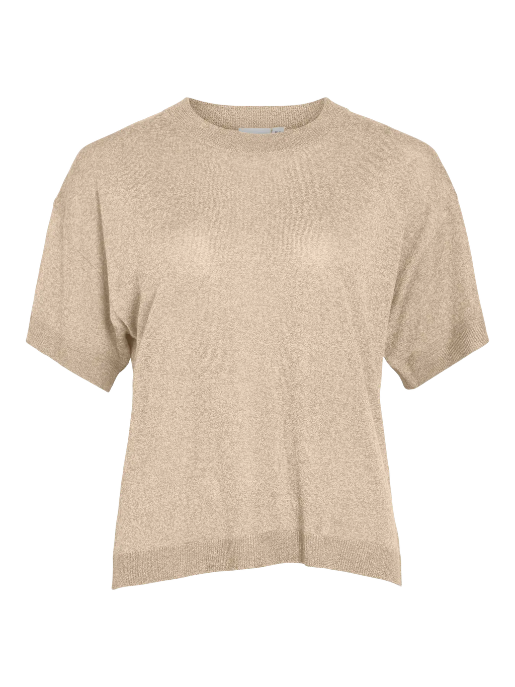Camiseta Vila de punto fino beige champagne con acabado satinado manga corta y cuello redondo Vila nueva coleccion en cotton grey