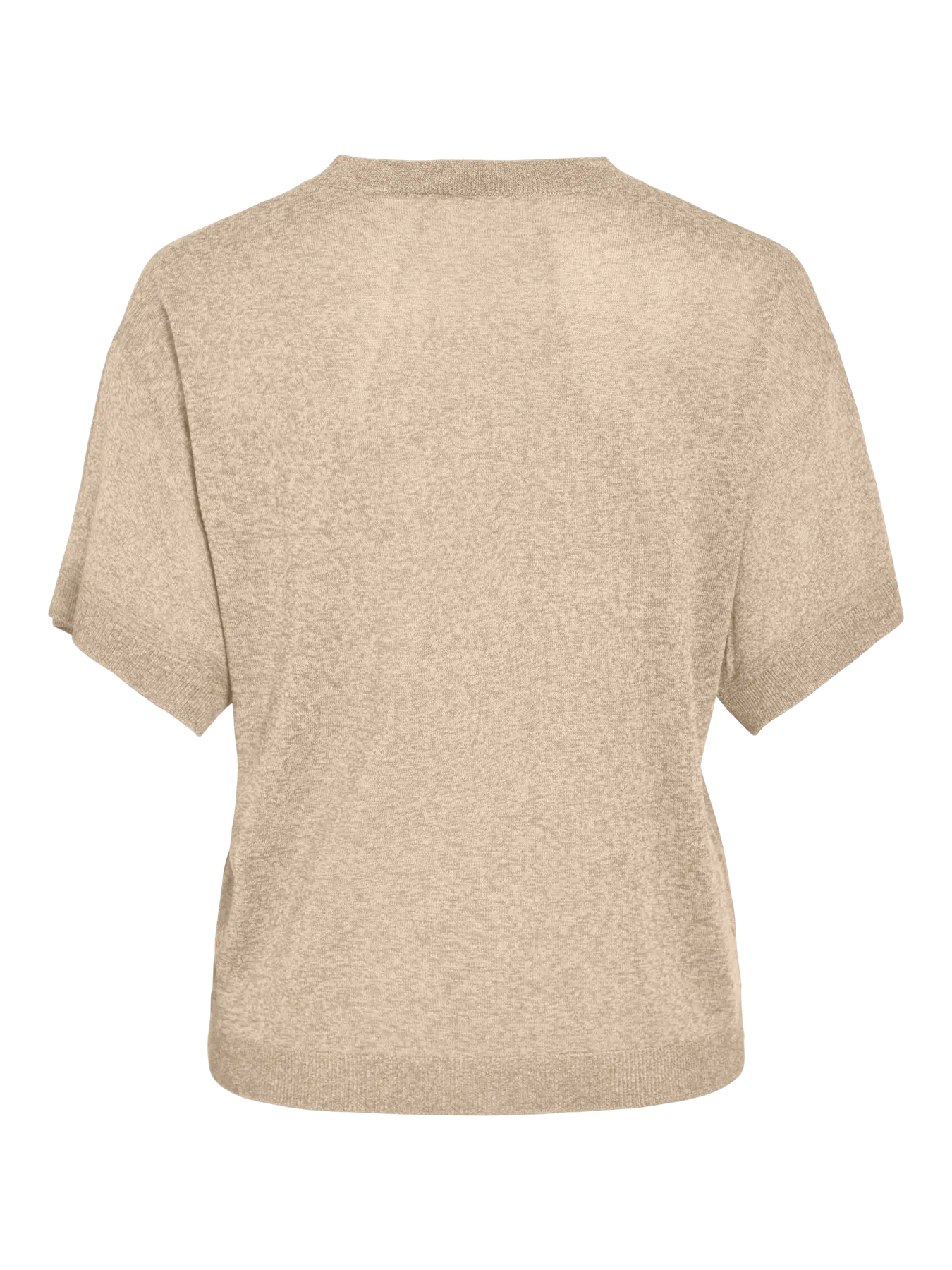 Espalda camiseta Vila beige de punto fino manga corta con brillo suave cuello redondo Vila nueva coleccion en cotton grey