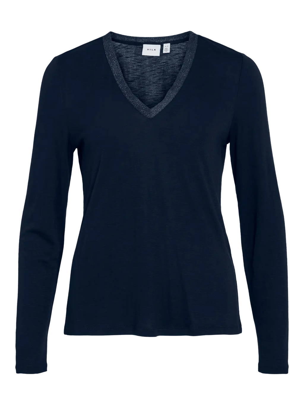 Camiseta ajustada con detalle en brillo en el cuello en V en cotton grey piedras blancas