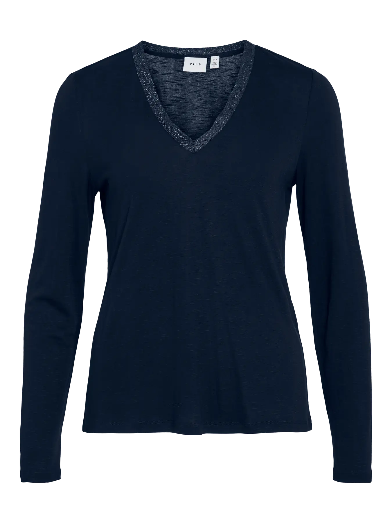 Camiseta ajustada con detalle en brillo en el cuello en V en cotton grey piedras blancas