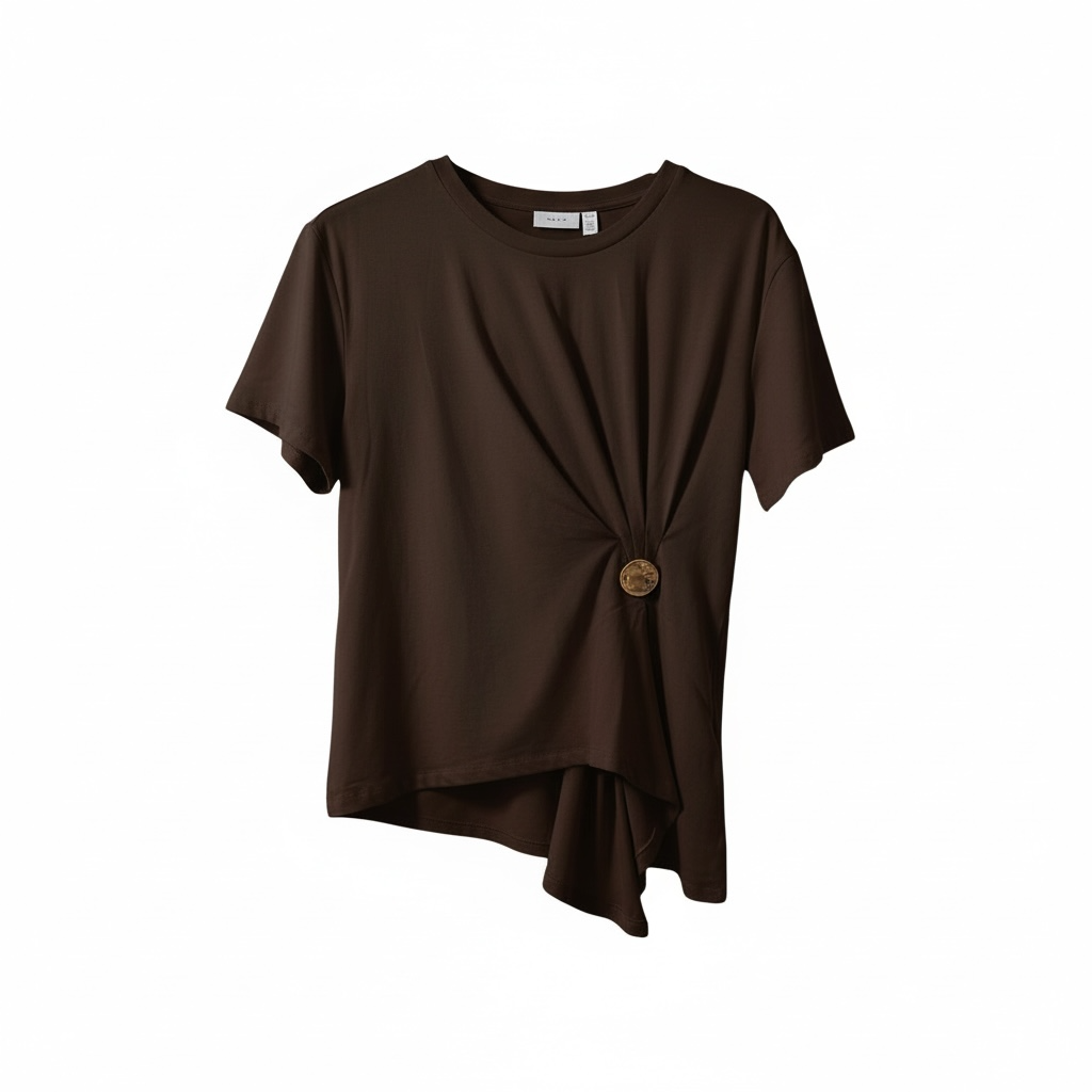 Camiseta marron funde manga corta y boton dorado nueva coleccion vila en cotton grey