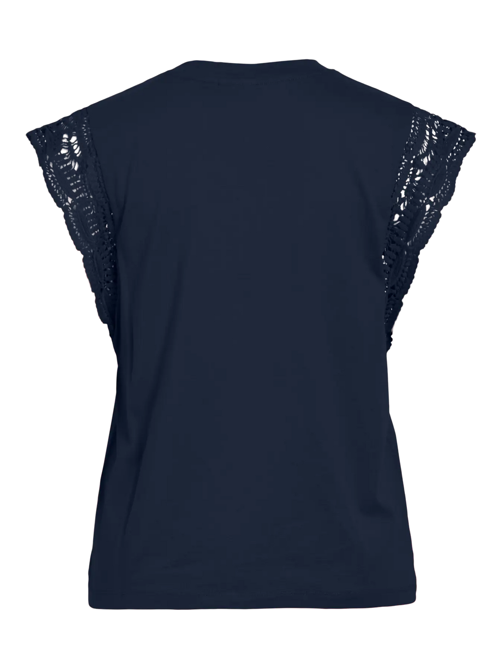 camiseta básica azul marino vila cuello redondo
camiseta azul marino vila vista trasera encaje mangas