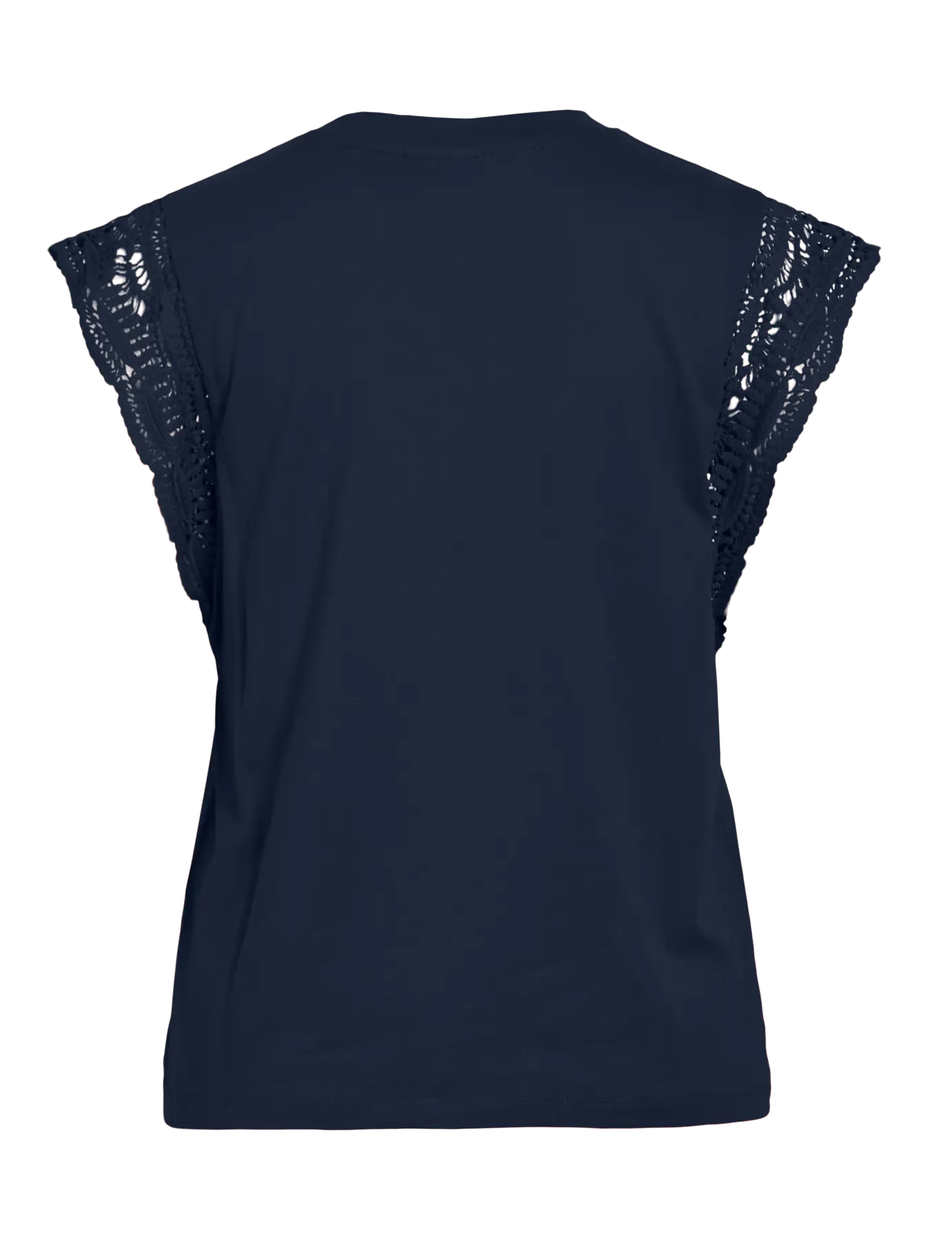 camiseta básica azul marino vila cuello redondo
camiseta azul marino vila vista trasera encaje mangas