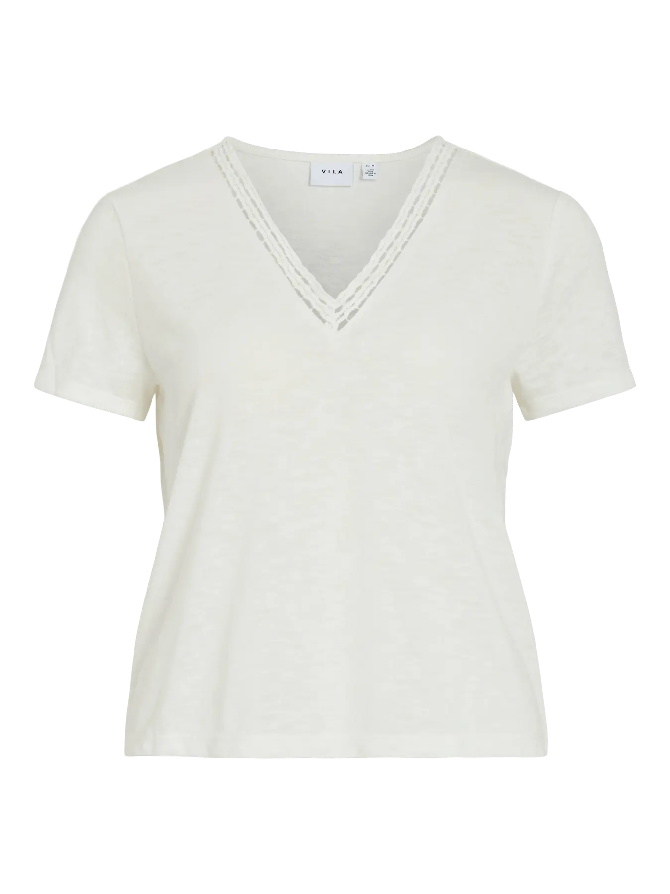 camiseta básica blanca Vila cuello pico vista frontal tienda Cotton Grey Piedras Blancas Castrillón
