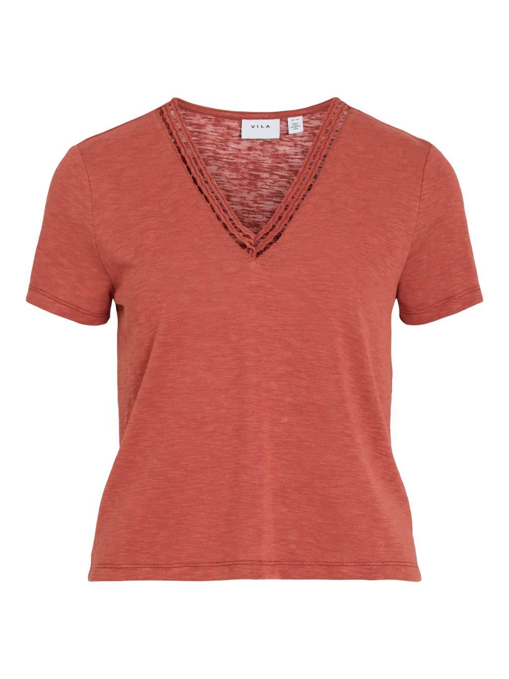 camiseta básica color teja Vila cuello pico vista frontal Cotton Grey Piedras Blancas Castrillón Asturias