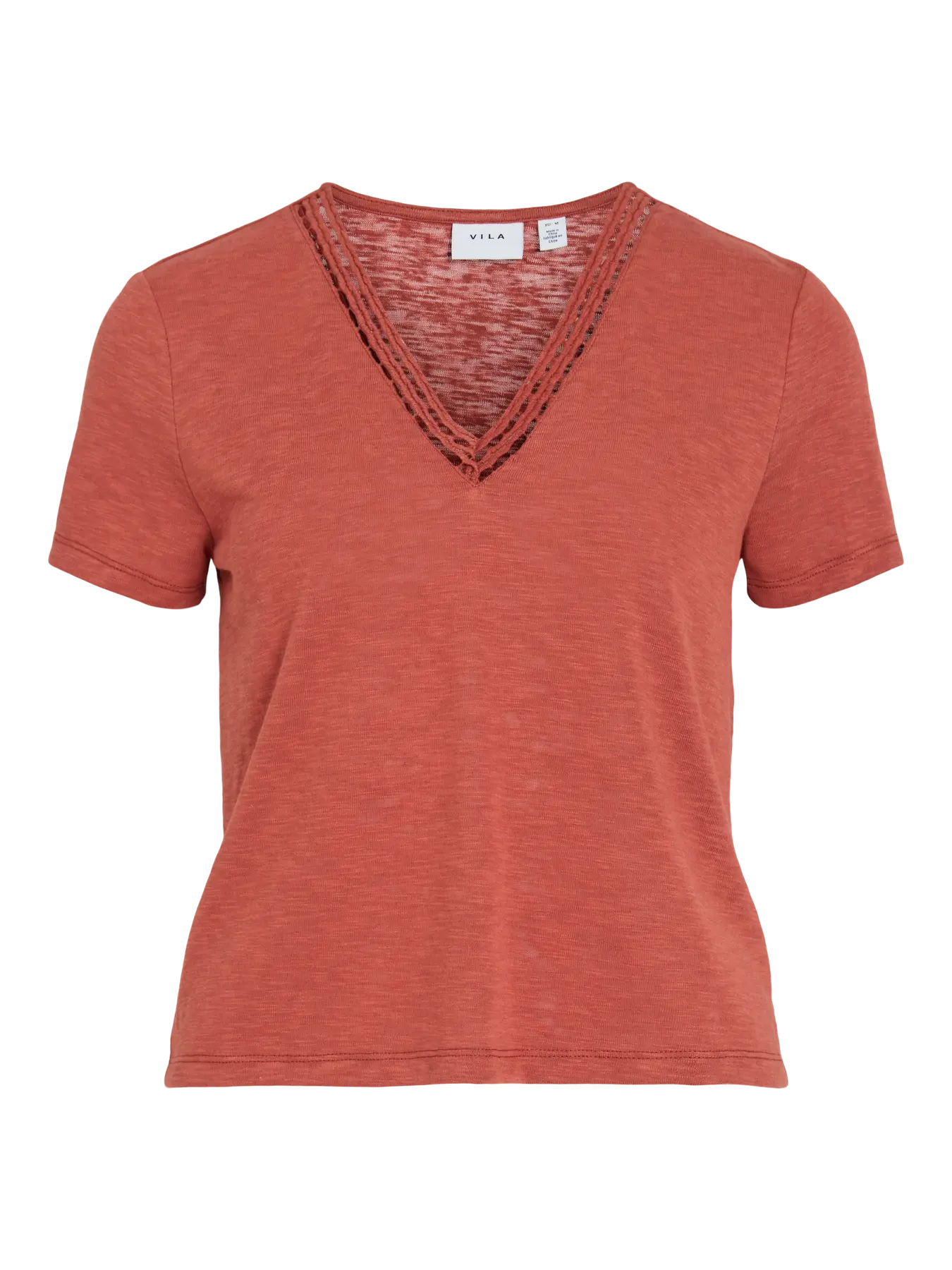 camiseta básica color teja Vila cuello pico vista frontal Cotton Grey Piedras Blancas Castrillón Asturias