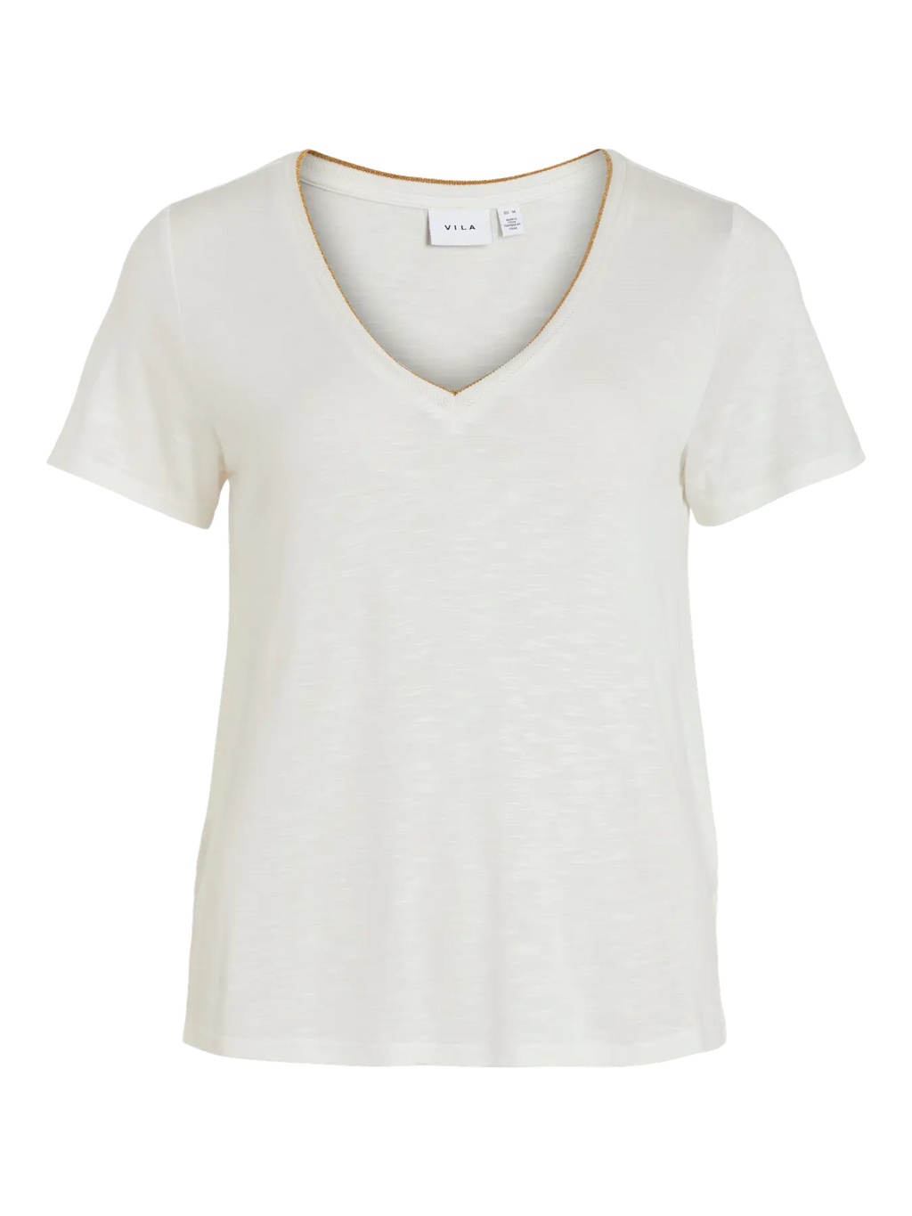 camiseta básica blanca Vila manga corta detalle metálico cuello tienda Cotton Grey