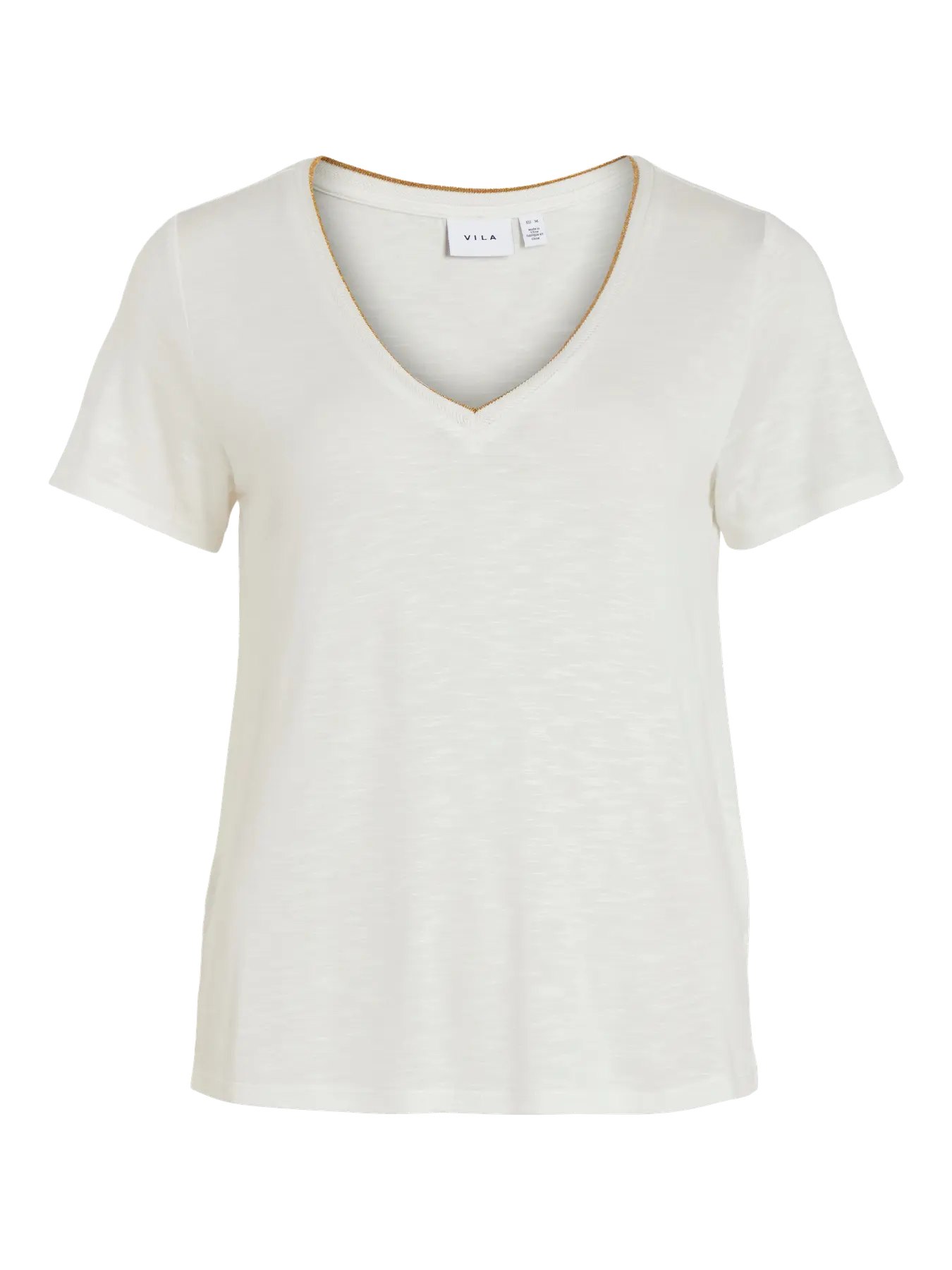 camiseta básica blanca Vila manga corta detalle metálico cuello tienda Cotton Grey