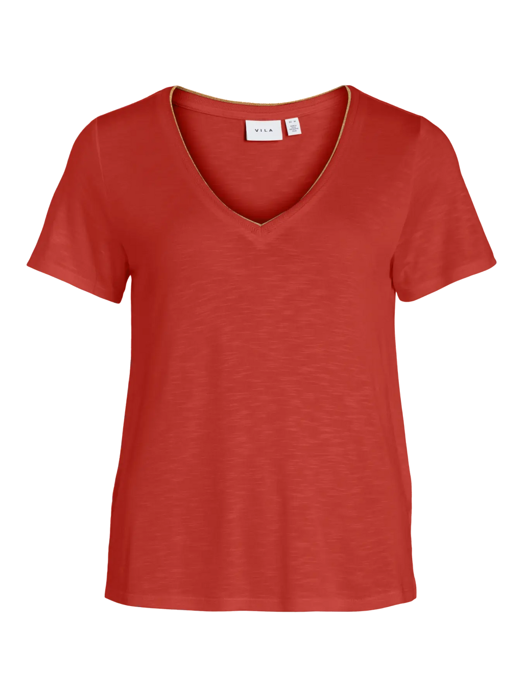 camiseta básica color coral Vila manga corta detalle metálico cuello tienda Cotton Grey