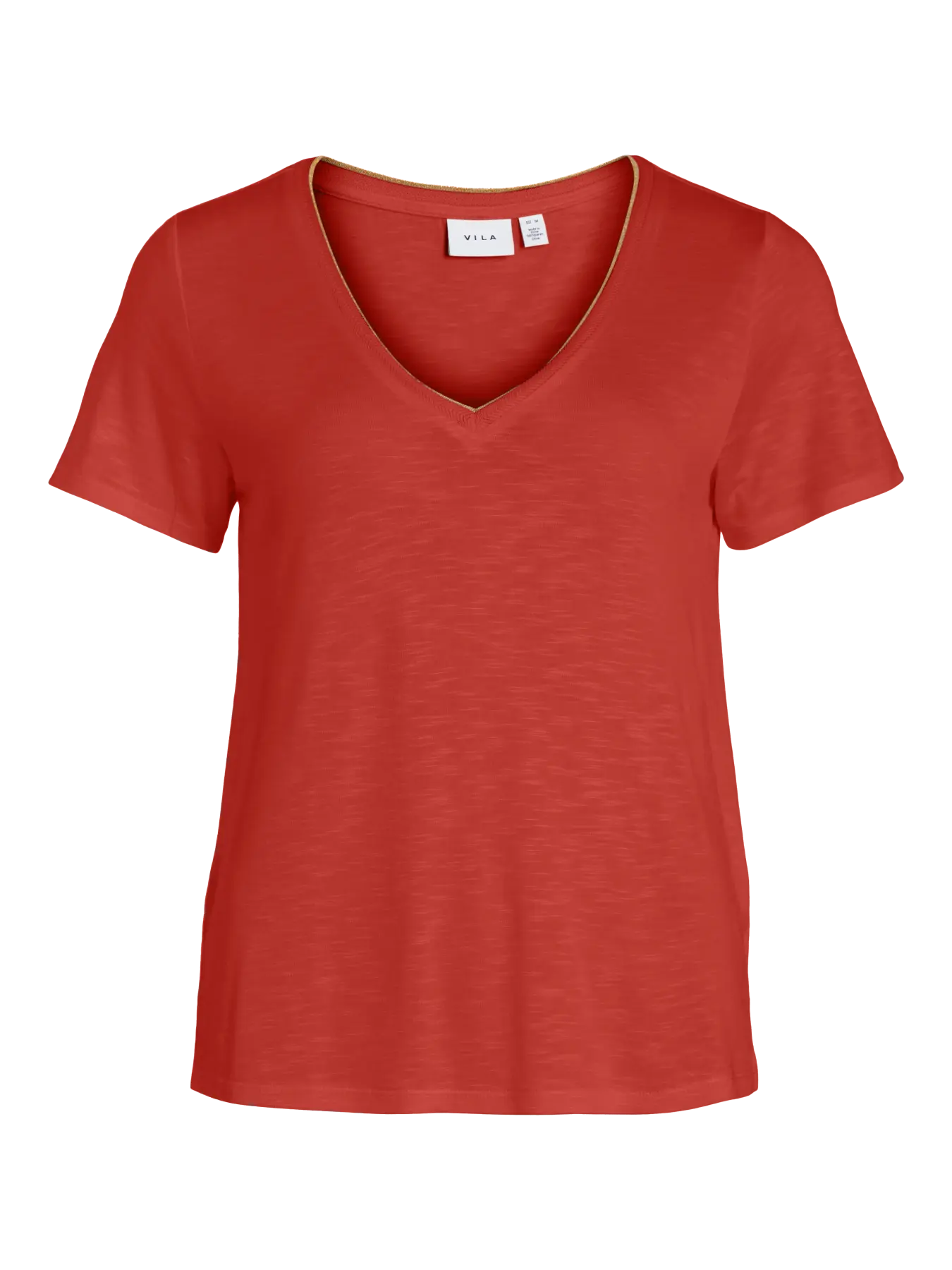 camiseta básica color coral Vila manga corta detalle metálico cuello tienda Cotton Grey