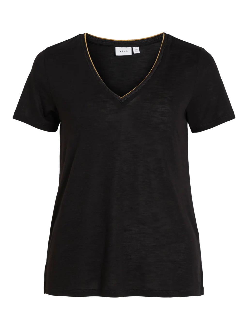 camiseta negra mujer Vila cuello pico detalle dorado Cotton Grey Piedras Blancas Asturias
