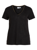 camiseta negra mujer Vila cuello pico detalle dorado Cotton Grey Piedras Blancas Asturias
