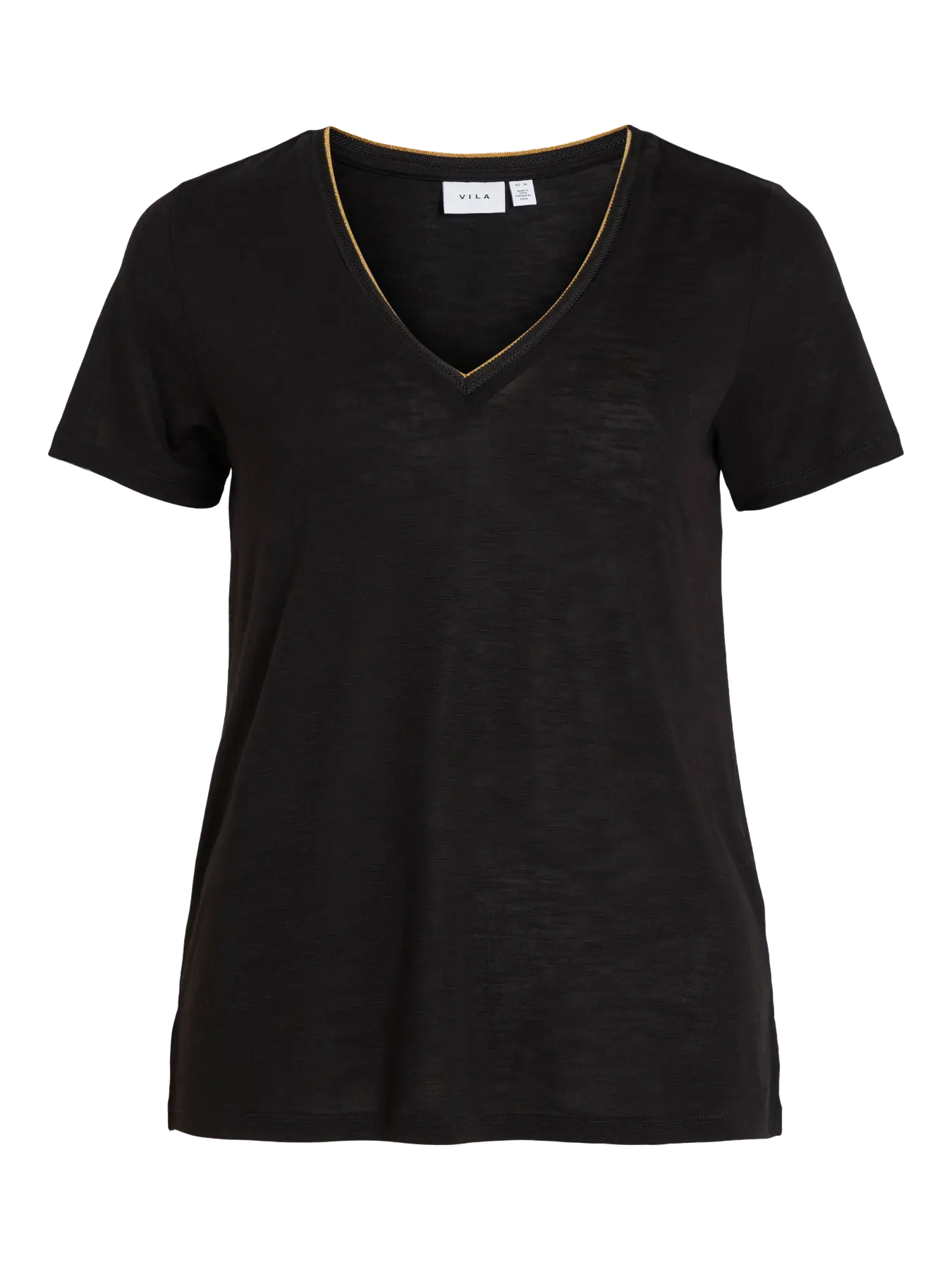 camiseta negra mujer Vila cuello pico detalle dorado Cotton Grey Piedras Blancas Asturias
