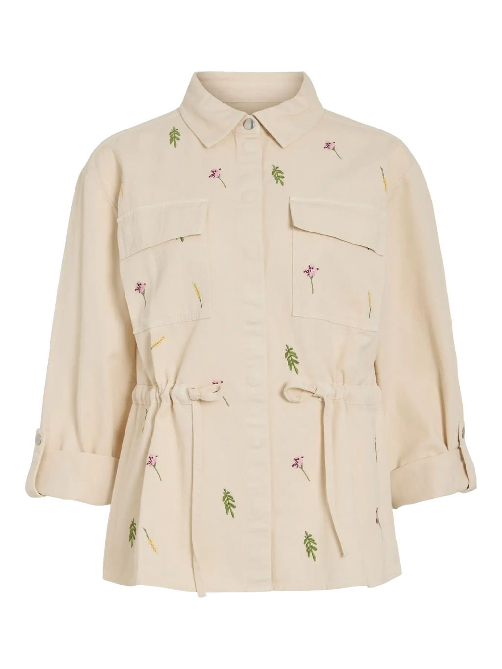 Chaqueta frunce bordados Deny beige de Vila nueva coleccion en cotton grey