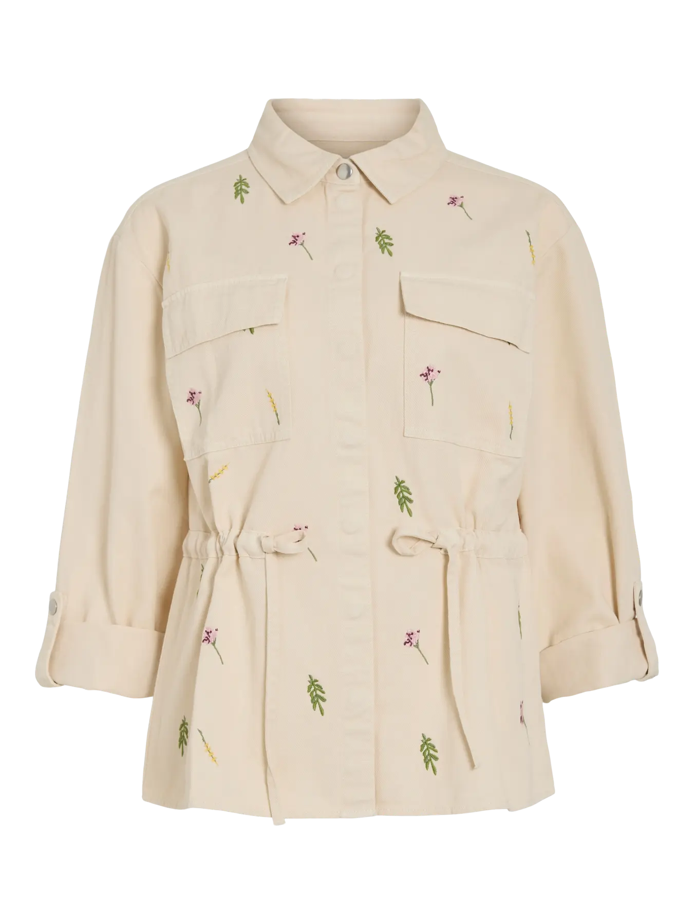 Chaqueta frunce bordados Deny beige de Vila nueva coleccion en cotton grey