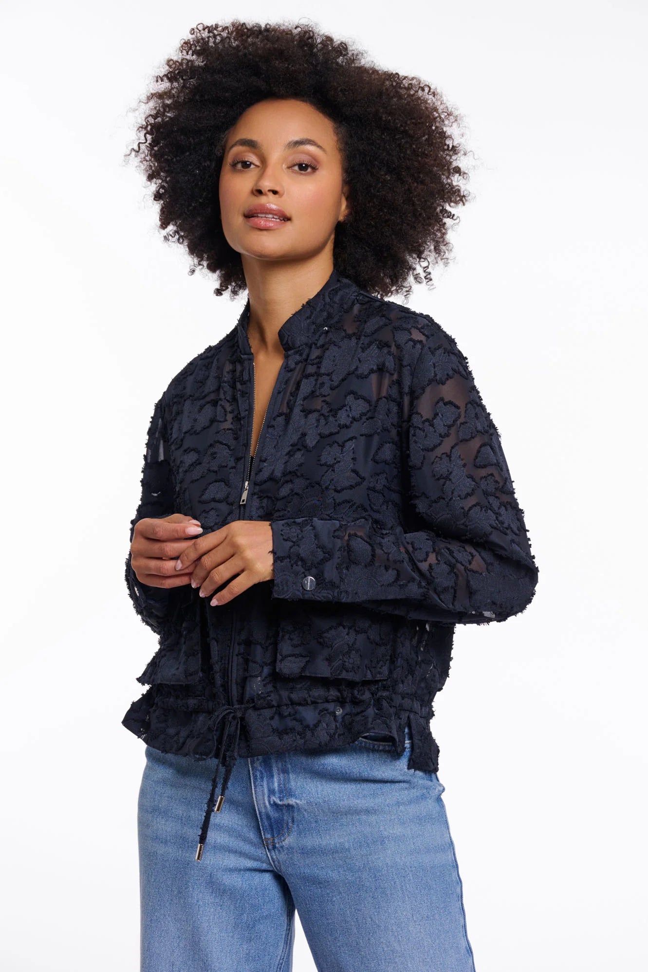 Chaqueta bomber de encaje azul marino Rino&pelle en cotton grey