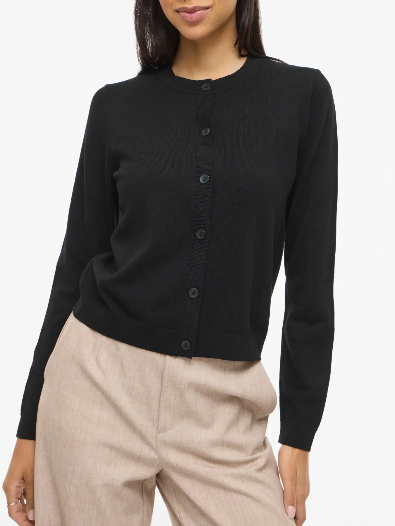 Chaqueta de punto básica cuello redondo mujer