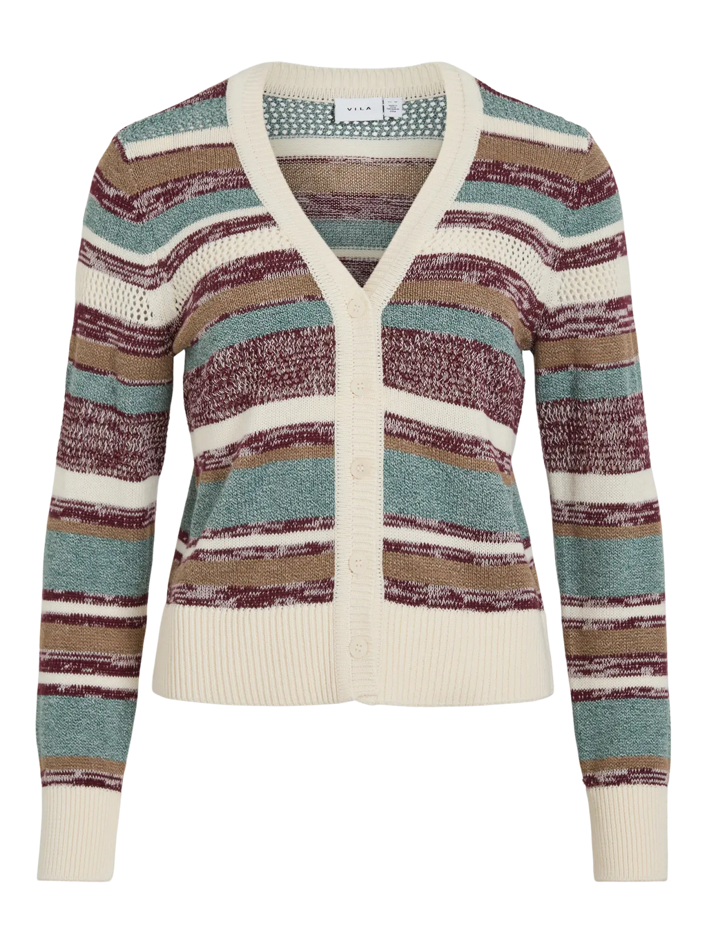 chaqueta punto rayas multicolor mujer Vila cuello pico botones manga larga Cotton Grey Piedras Blancas Asturias