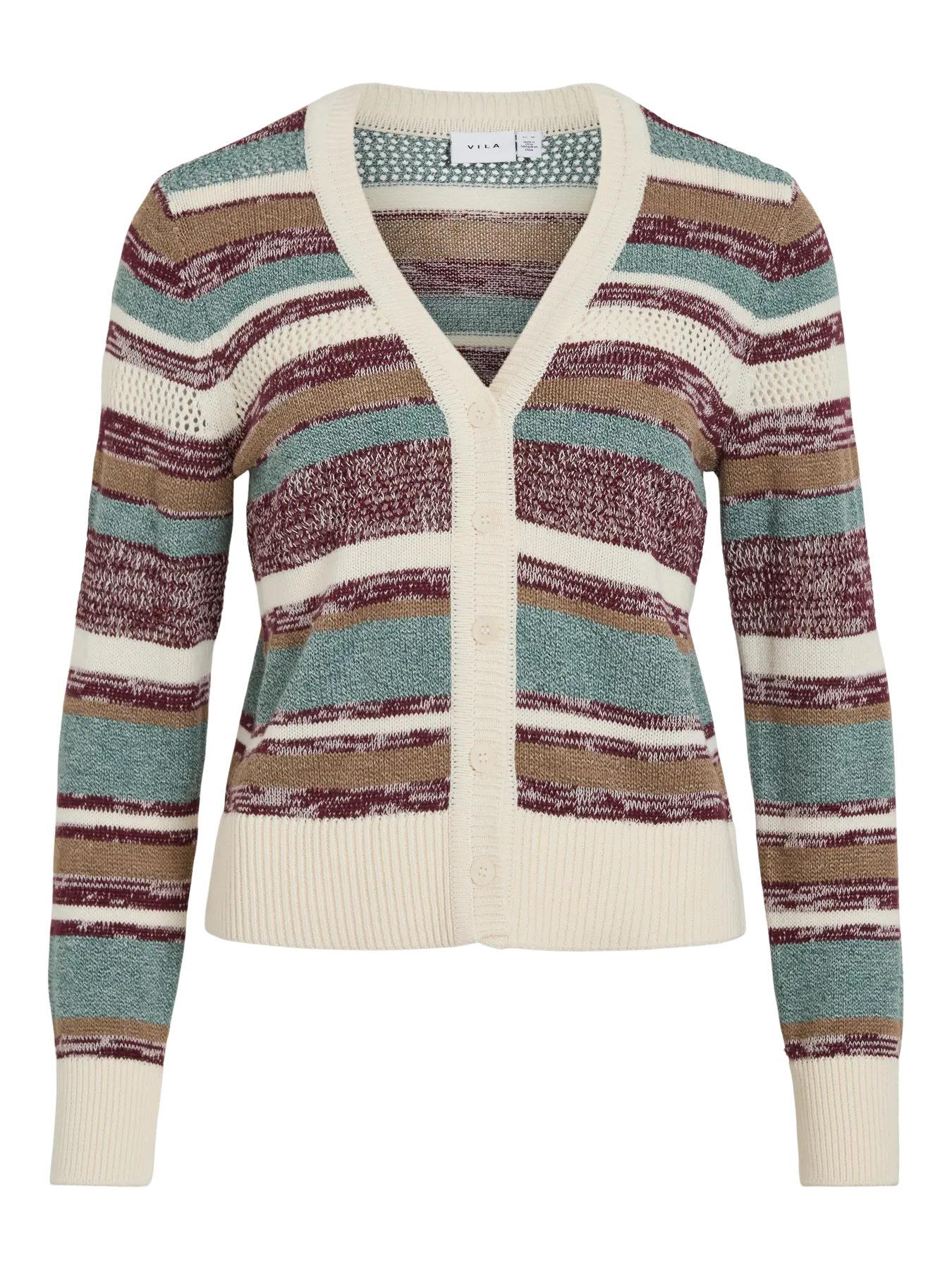 chaqueta punto rayas multicolor mujer Vila cuello pico botones manga larga Cotton Grey Piedras Blancas Asturias