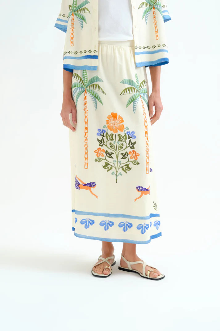 Falda larga estampado palm mermaid fluida Compañía Fantástica