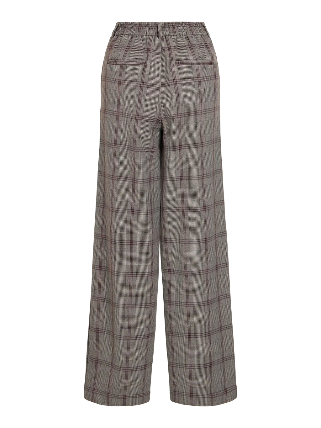 Pantalón de traje goma en cintura de cuadros gris y granate Vila corte recto en cotton grey
