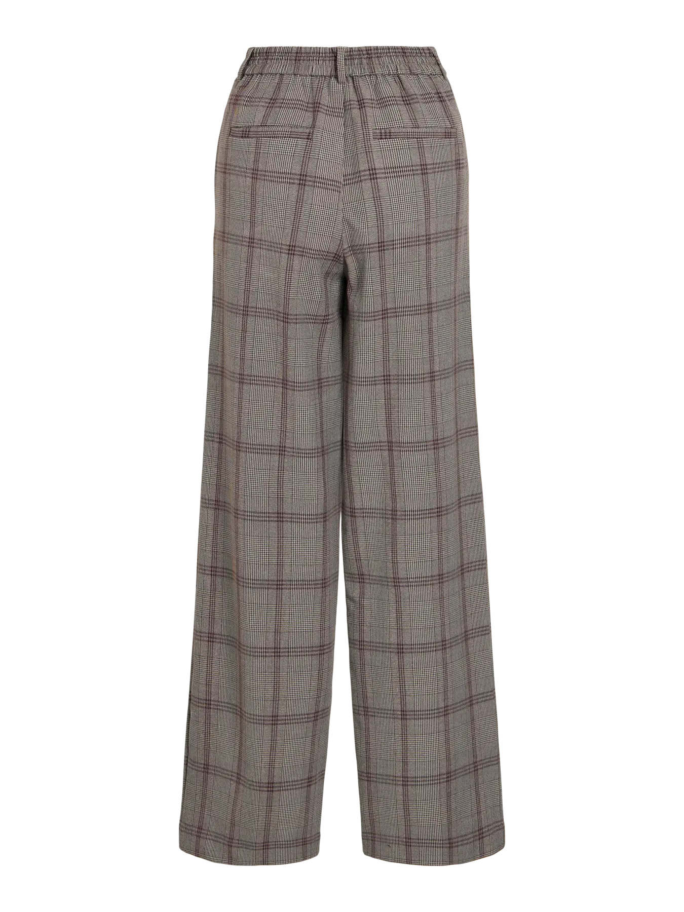 Pantalón de traje goma en cintura de cuadros gris y granate Vila corte recto en cotton grey
