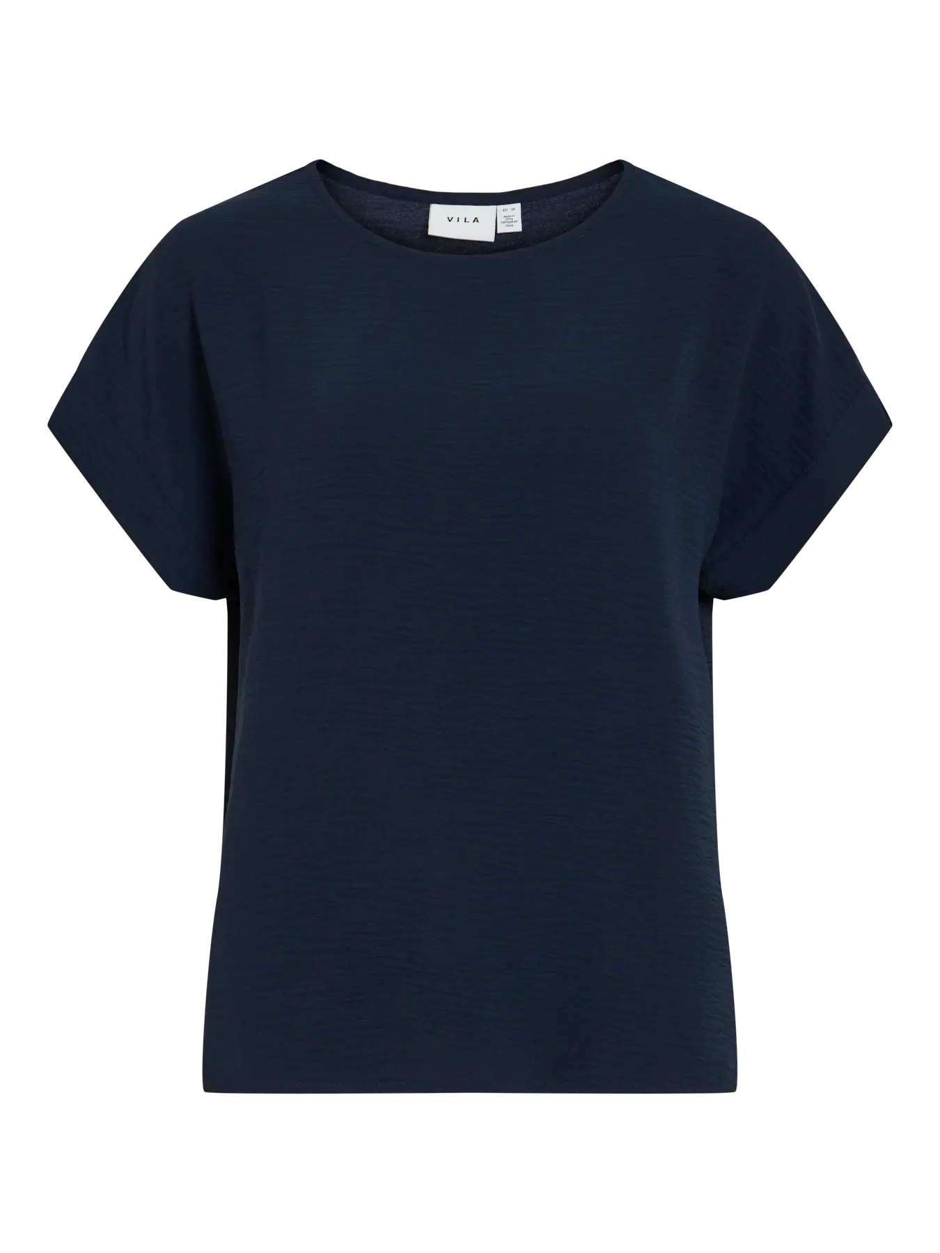 Camiseta básica azul marino cuello barco y manga corta fluida VILA · Cotton Grey · Piedras Blancas · Castrillón · Asturias