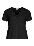 detalle delantero camiseta Vila negra manga corta cuello pico encaje Cotton Grey Piedras Blancas Asturias