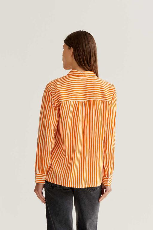 Vista trasera de camisa Portofino de rayas naranja de Compañía Fantástica en Cotton Grey