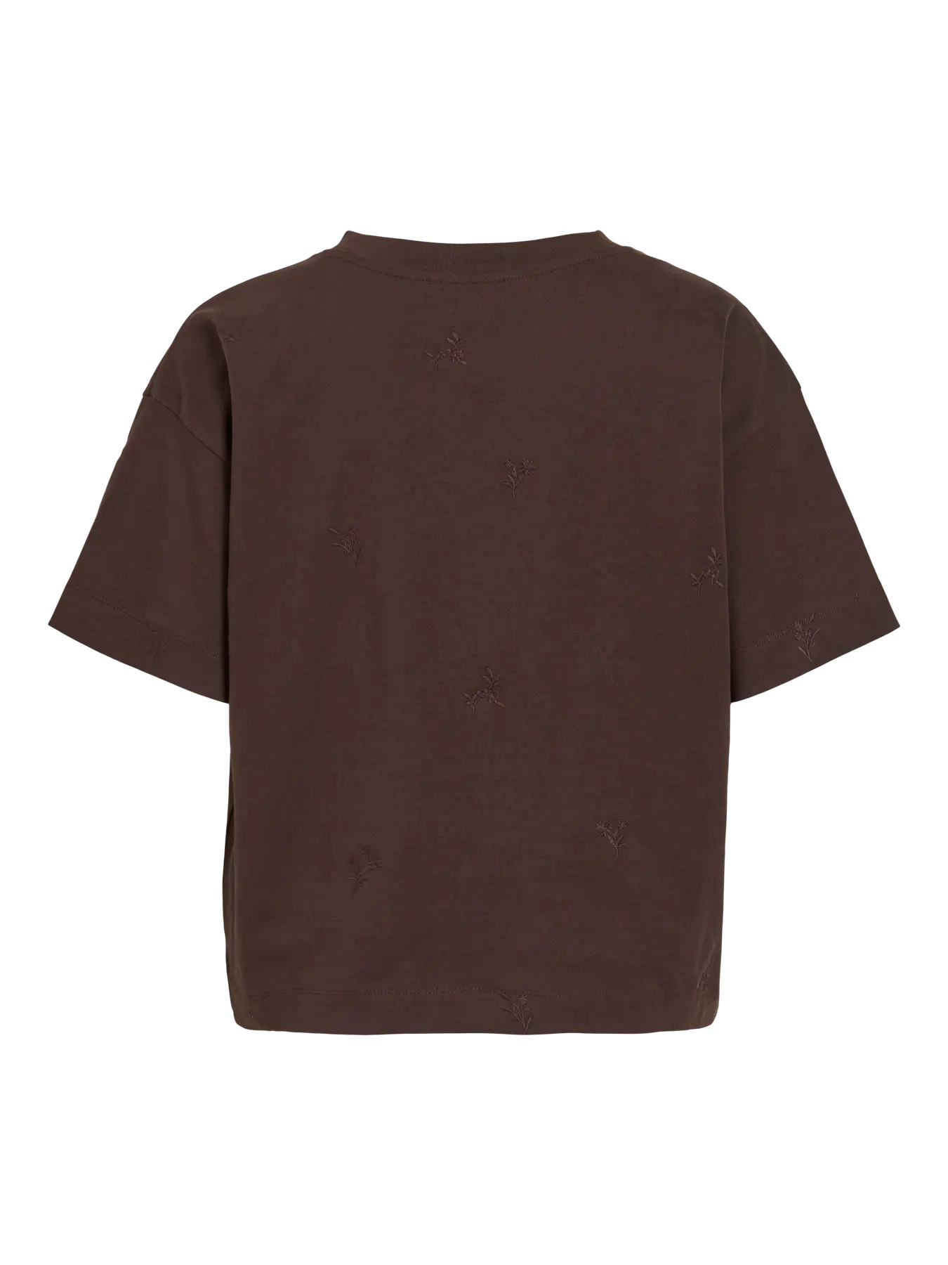 camiseta marrón vila flores bordadas en el mismo tono espalda cotton grey piedras blancas