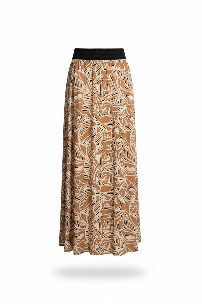 falda estampada beige fluida y larga lola espeleta