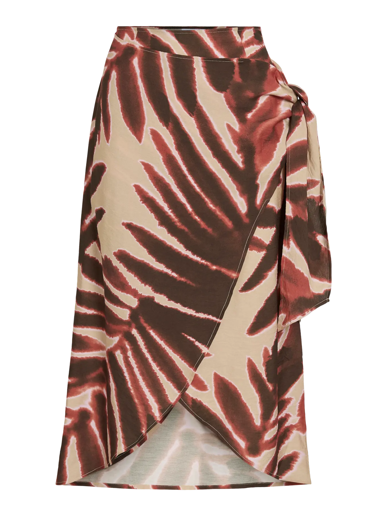 Falda pareo estampada beige y marrón Vila con lazo lateral detalle frontal