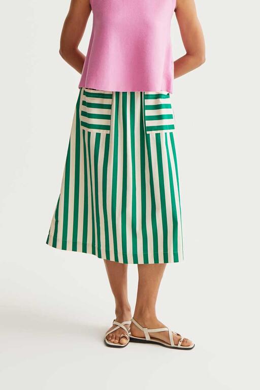Falda a rayas verde y beige recta corte midi compañia fantastica en cotton grey