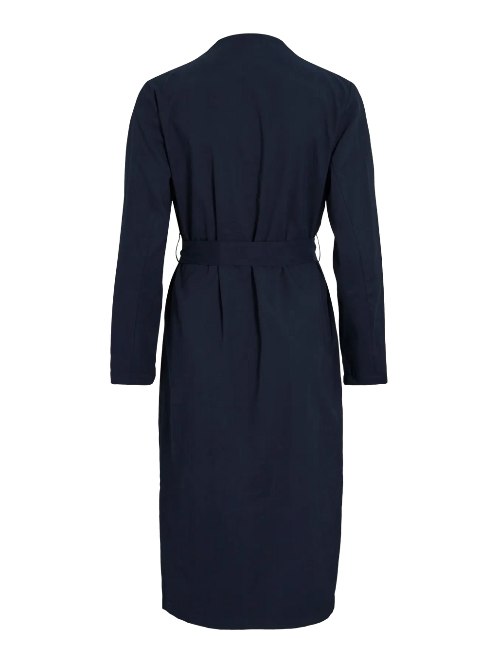Gabardina fluida larga con cinturón  azul marino nueva coleccion moda mujer vila en cotton grey