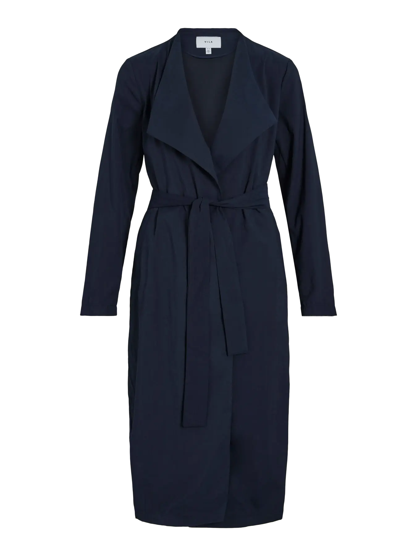Gabardina fluida larga azul marino nueva coleccion moda mujer vila en cotton grey