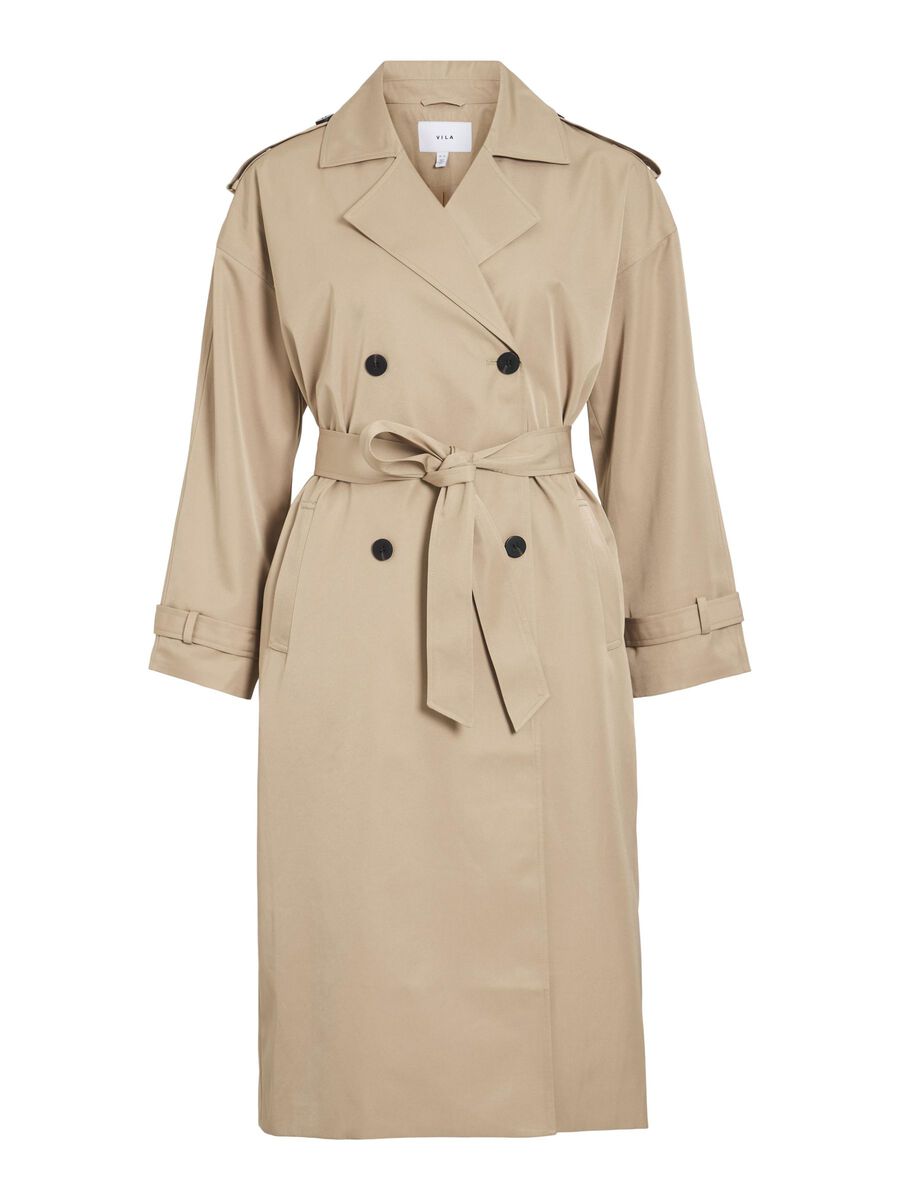 Gabardina VILA beige camel mujer vista frontal en cotton grey