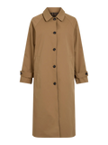 Trenh gabardina larga camel de vila con botones vistos marrones y trabilla en mangas cuello simple