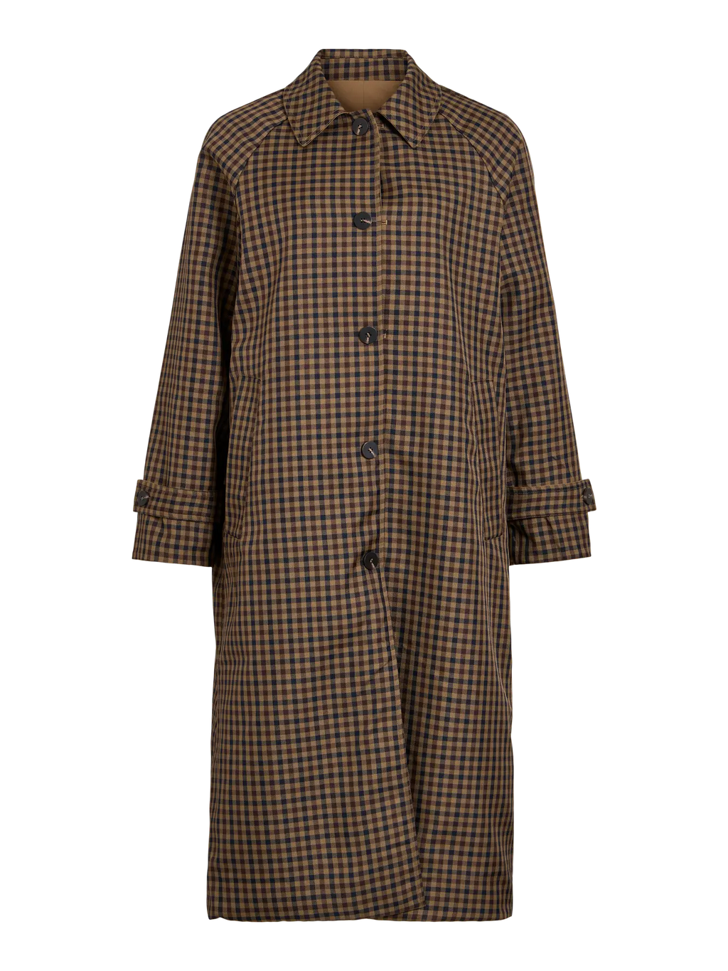 Trenh gabardina reversible larga cuadros escoceses de vila con botones vistos marrones y trabilla en mangas cuello simple
