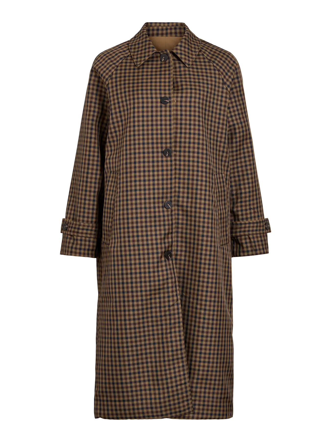 Trenh gabardina reversible larga cuadros escoceses de vila con botones vistos marrones y trabilla en mangas cuello simple