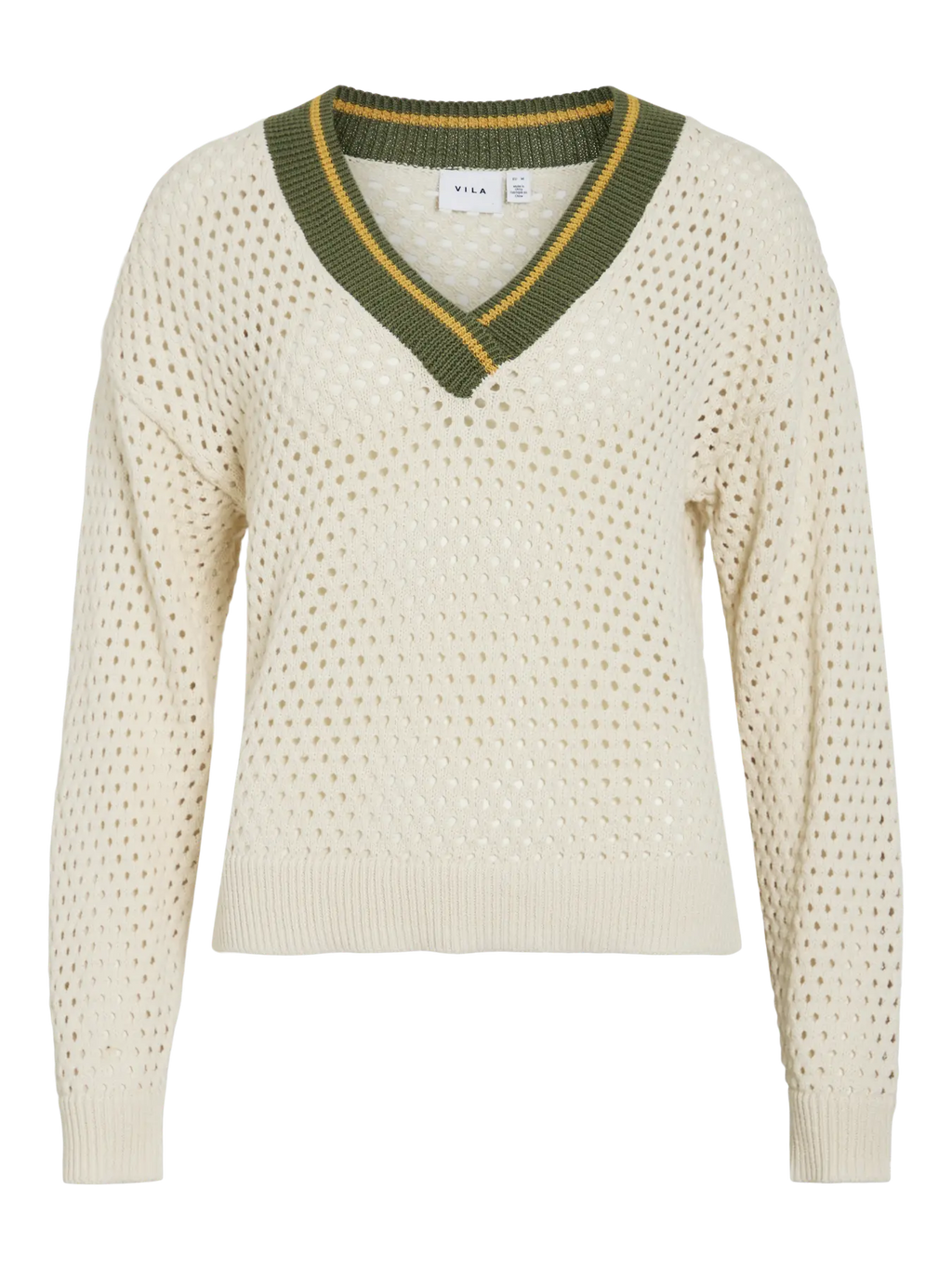 Jersey Vila nueva coleccion punto calado y detalle cuello verde en cotton grey